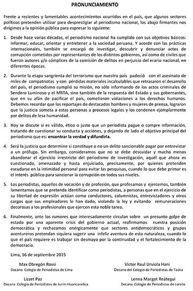 PERIODISTAS PRONUNCIAMIENTO