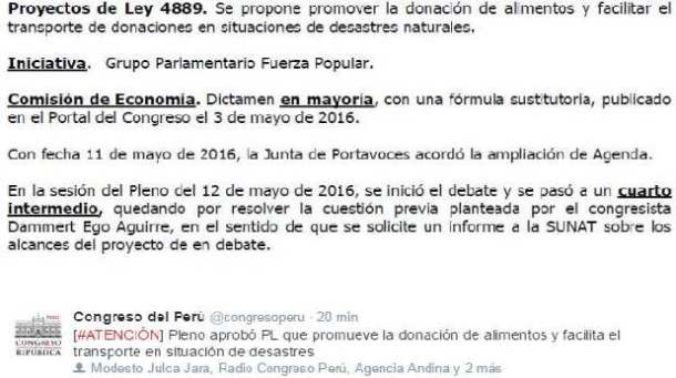 ley peruana en favor de donación de alimentos
