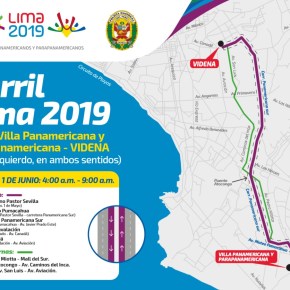 Restringen tránsito de carril izquierdo de Villa Panamericana V.E.S. hasta la VIDENA de San Luis: Sábado 1 de junio Primera Prueba del Carril Lima&nbsp;2019