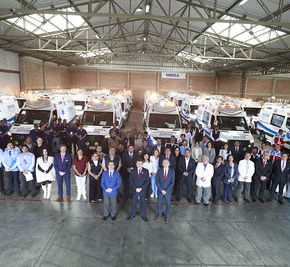 Son 28 ambulancias urbanas totalmente equipadas para ser distribuidas en 18 regiones de Perú adquiridas como parte del Convenio de Administración de Recursos entre el Ministerio de Salud (Minsa) y&nbsp;UNOPS